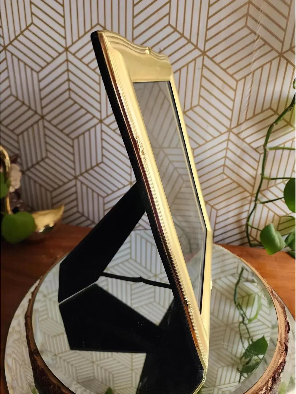 Vintage Matte Gold Brass 1980s Freestanding Photo Frame 8x10